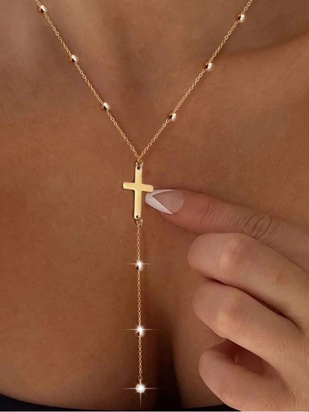 Gold Cross Lariat Necklace - Elegant Women’s Jewelry